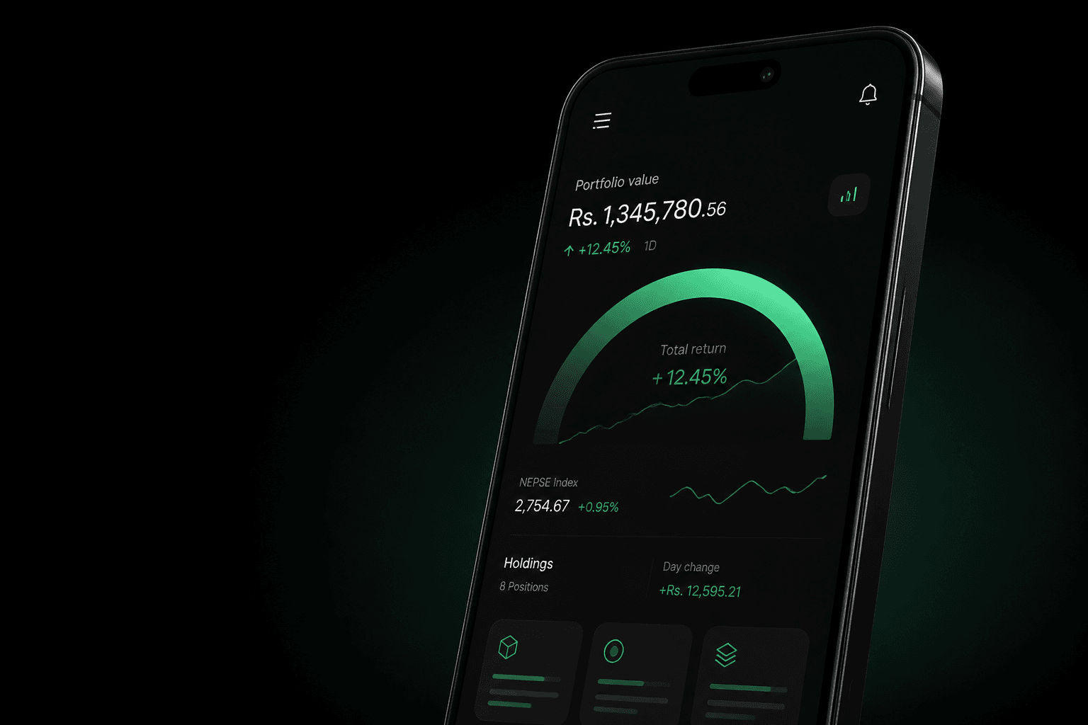 Merodhan trading and portfolio interface on a smartphone